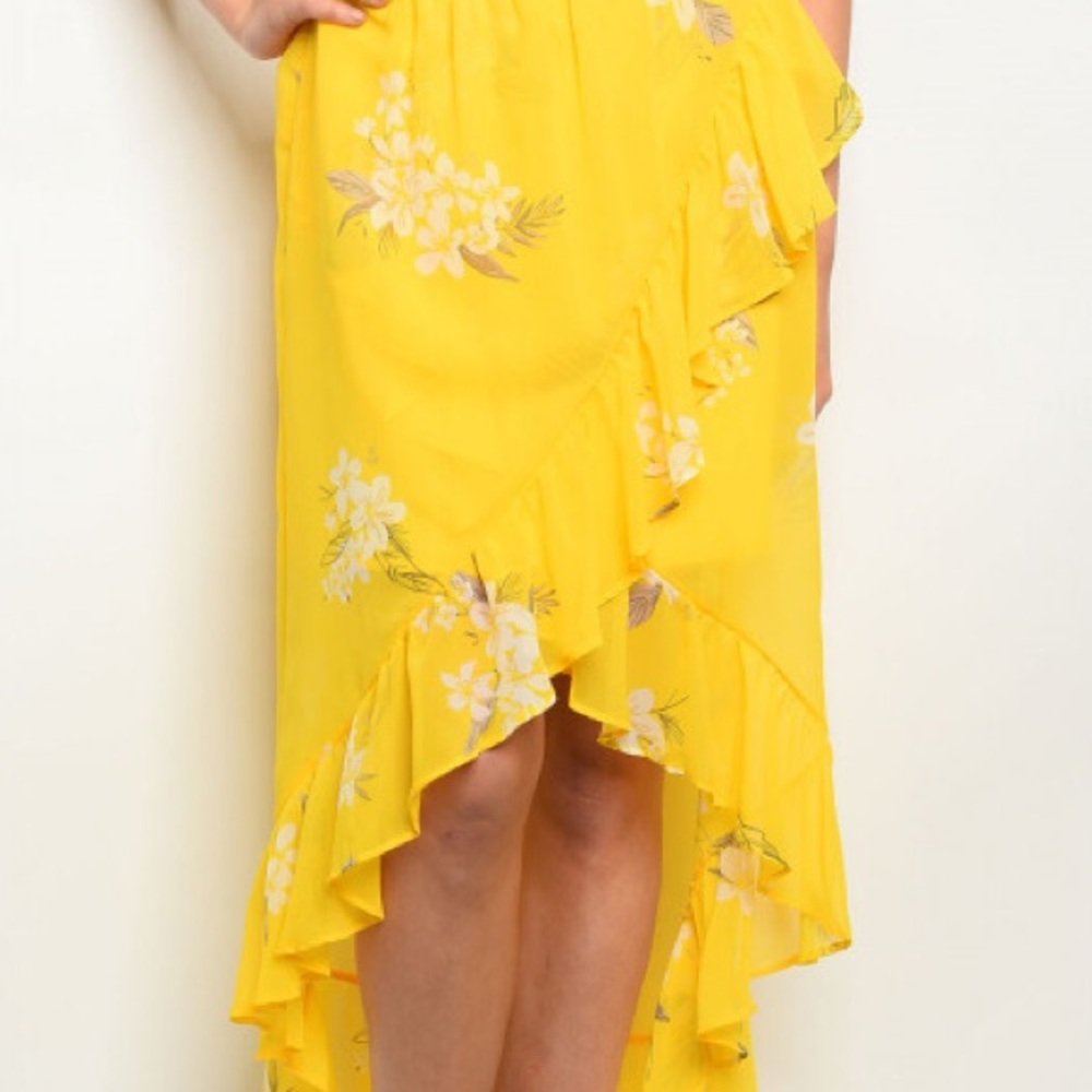 Yellow Floral High Low Ruffle Skirt - Picture 4 of 6